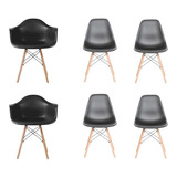 Combo 4 Sillas + 2 Sillones Dsw Diseño Moderno Pata Madera - Eames