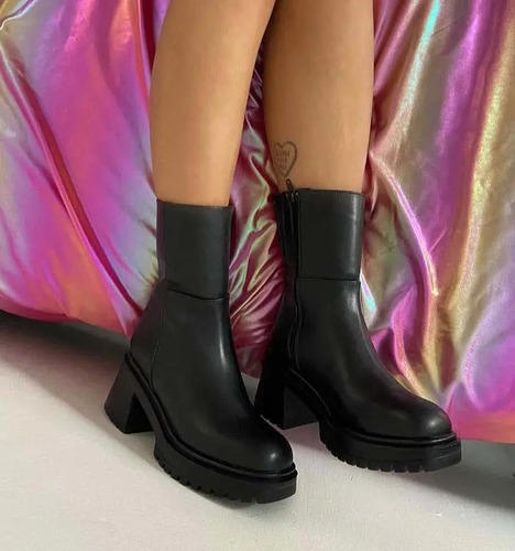 Bota Botines De Mujer Tacon Grueso Moda Elegante Botines