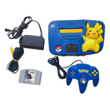 Nintendo 64 Edición Pokemon Pikachu Control Cables Y Juego