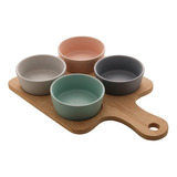 Petisqueira Com Bandeja Lyor De Ceramica Natural 21cm X 31cm Cor Marrom