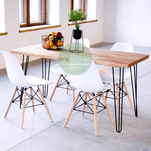 Mesa Living Comedor Industrial Hairpin Madera Guayubira