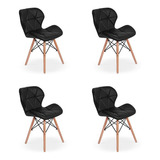 Kit 04 Cadeiras Charles Eames Eiffel Slim Wood Estofada