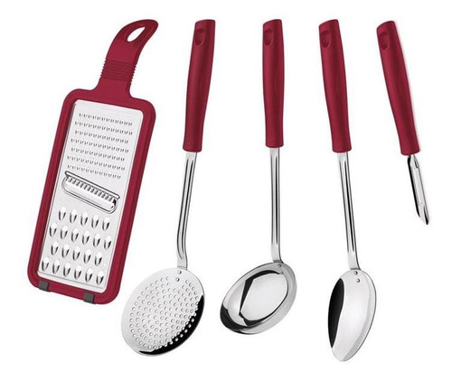 Jogo De Utensílios Easy Aço Inox 5 Pçs Vermelho Tramontina 