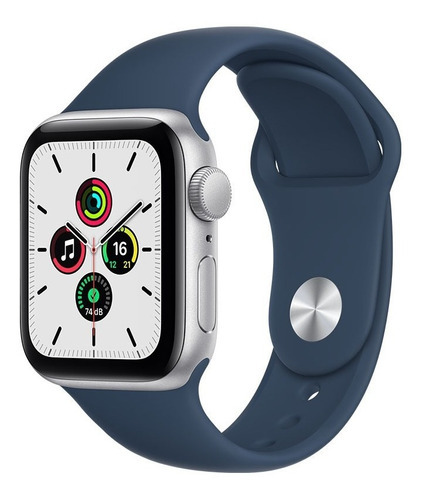 Apple Watch Se (gps, 40mm) - Caixa De Alumínio Prata - Pulseira Esportiva Azul-abissal