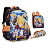 Mochila De Costas Com Lancheira E Estojo Dragon Ball Z