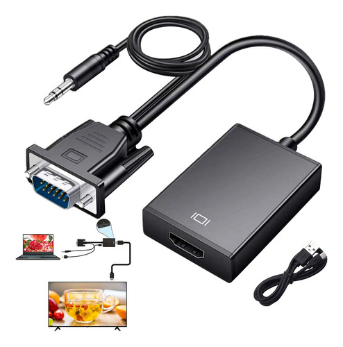 Cable Convertidor Video Vga A Hdmi Full Hd 1080p + Audio 