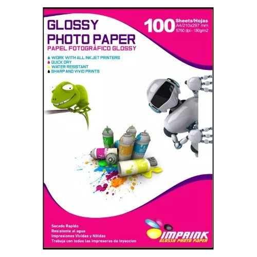  Papel Fotográfico 100 Hojas Brillante 180grs A4 Secado Rapi