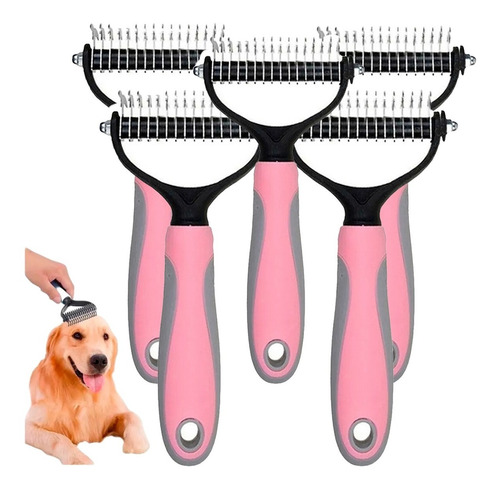 Kit X5 Peine Desatanudo Rastrillo Doble Large Rosa Mascotas