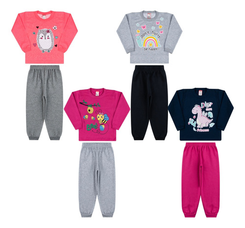 Kit 4 Conjunto Infantil Menina Inverno Frio Flanelado Oferta