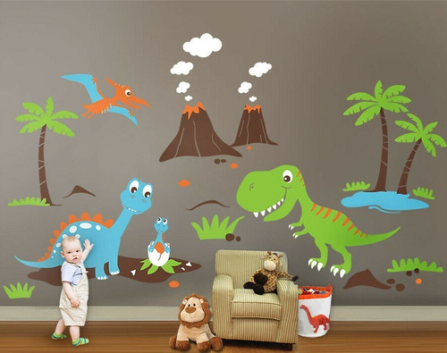 Vinil Decorativo Habitación Dinosaurios Para Pared Niños Hd