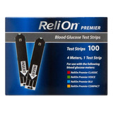Relion Premier 100pz Tiras De Prueba De Glucosa Color Negro