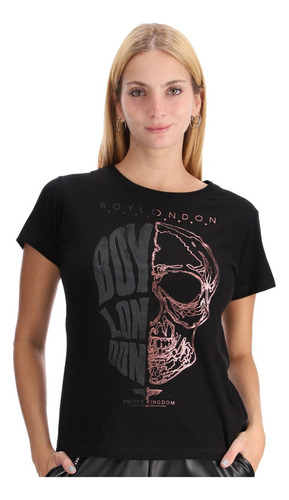 Playera Negra Mujer Silueta De Craneo Texturizado Boy London