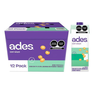 Leche Ades De Soya Natural 12 Pzs De 1 Litro | MercadoLibre