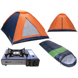 Barraca Camping Panda 3 Pessoas C/saco De Dormir E Fogareiro