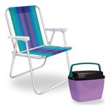 Caixa Termica Cooler Pequeno Roxo 6 L + Cadeira De Praia