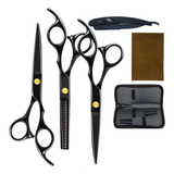 Kit De 3 Tesouras Corte Barbeiro Navalha Profissional Preto