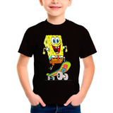 Polera Estampada 100% Algodón Niño Bob Esponja Patineta 