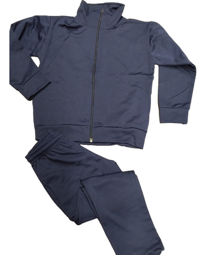 Conjunto Colegial Campera Pantalón Acetato Niños 6 A 16 Azul