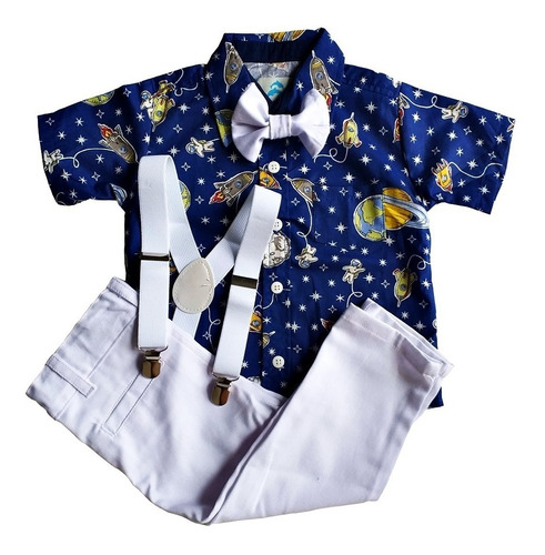 Roupa Festa Menino Camisa Temática Astronauta 1 À 3 Anos