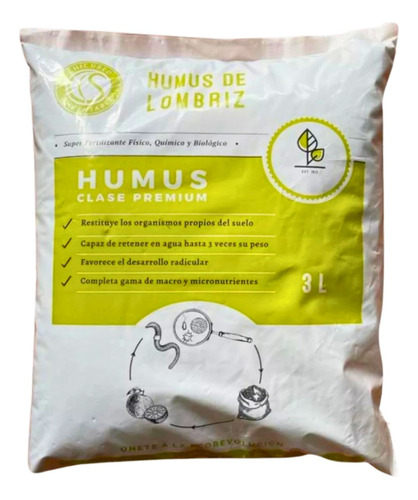 Humus De Lombriz Premium 3 Lts - Abono Orgánico Para Plantas