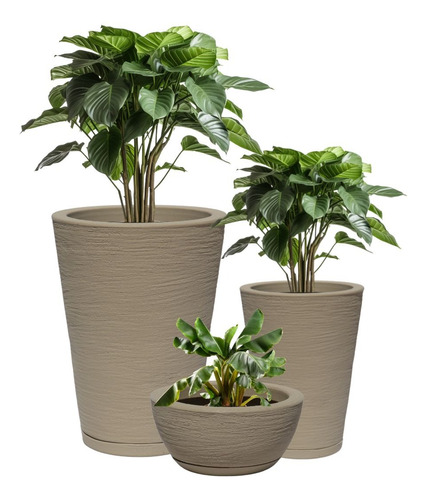 Kit 3 Vasos Decorativos Para Plantas Cone E Bacia N1 N2 N3