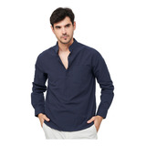 Camisa Algodón Lino Para Hombre Casual Manga Larga Slim Fit