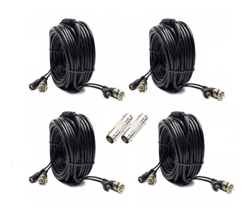 Kit 4 Cable Siames Coaxial 20 M Para Camara Cctv Con Union