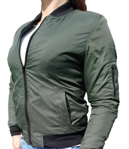 Chaqueta Chamarra Piloto Bomber Impermeable Dama Sport Verde