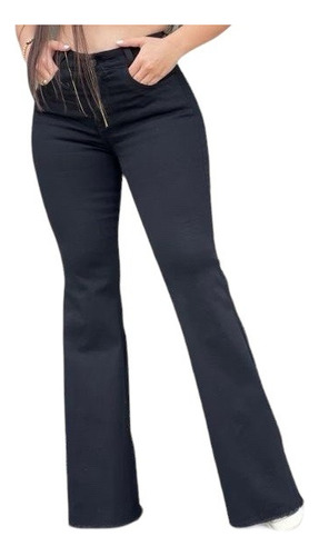 Jeans Mujer Flare Negro Colombiano Pantalon Tiro Alto