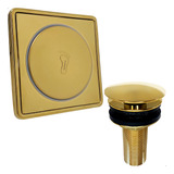 Kit Porta Grelha Dourado Inox Ralo 10x10 Valvula Click 7/8