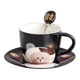 Taza Gatito Con Plato Y Cucharita - Negro