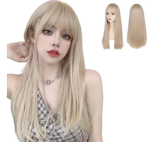 Peluca Rubia Natural Larga Pelo Liso Cosplay Mujer Dama | MercadoLibre