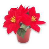 Mini Vaso De Flor Aveludada Vermelha Natal Enfeite 13 Cm