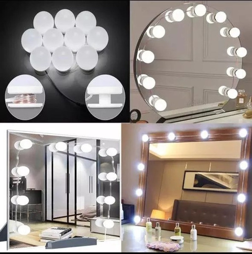 Luces Led 10 Espejo Usb 5 Niveles De Luz Brillo Maquillaje 