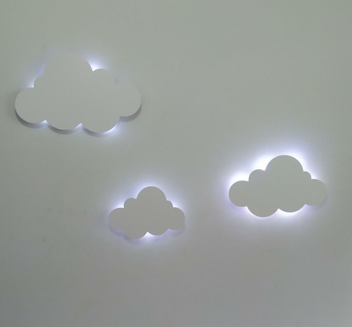 Kit Nuvens Luminária 3 Peças Mdf Branca Com Led  Bebe