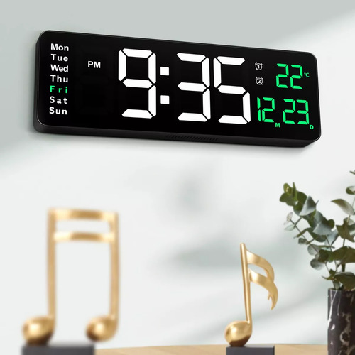 Reloj De Pared Digital Led Grande Y Moderno Para Exteriores, Color De La Estructura: Verde