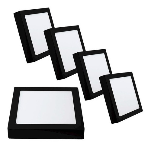 Kit 5 Plafon Sobrepor Quadrado Led 18w Painel Preto 22x22