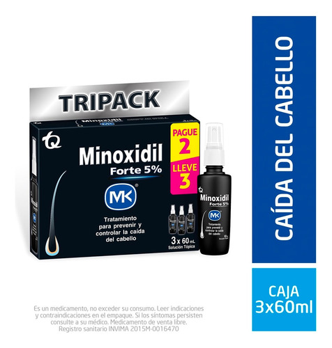 Minoxidil Mk Sol 5% 60ml X 3und - mL a $715