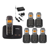 Kit Telefone Sem Fio 2 Linhas Com 5 Ramal Bina Entrada Chip