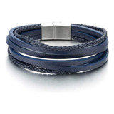 Coolsteelandbeyond Pulsera De Cuero Trenzado Azul Marino De 