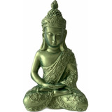 Buda Hindu Tibetano 25 Cm Gesso Verde Meditando Decoração
