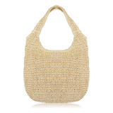 Bolso De Playa De Paja, Bolso De Playa Tejido Con Cremallera