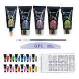 Kit 5 Poly Dafu Gliter 30g + Lixa O.p.i+ Pincel+ Molde F1 