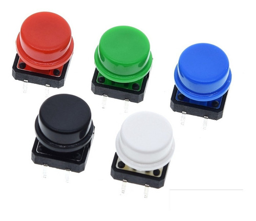 Pulsadores Colores Boton Kit 5 Unidades 12x12x7.3mm Robotica