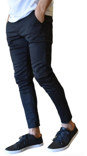 Corte Chino Pantalon Chupin Gabardina Elastizada Hombre 