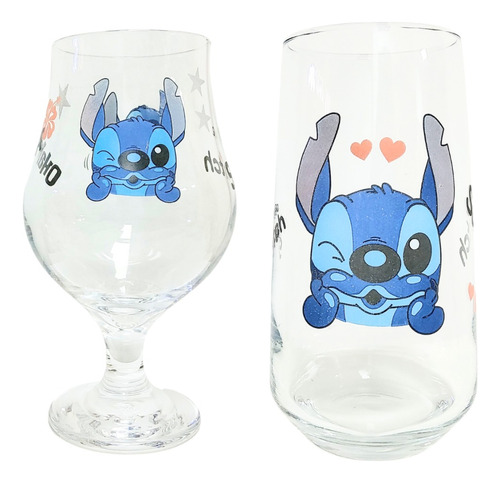 Vaso Y Copa Stitch Azul Personajes Disney