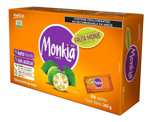 Endulzante Monkia Fruta Del Monje 300 Sobres De 1g