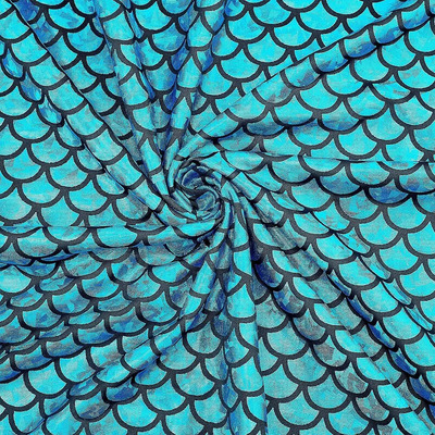 Tela De Spandex Con Estampado De Sirenas Y Escamas De Pescad