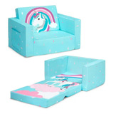 Sofacama Infantil Niños Niñas Plegable Unicornios Azul Menta