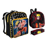 Kit Escola Naruto Bolsa Costas Pequena Estojo E Lancheira